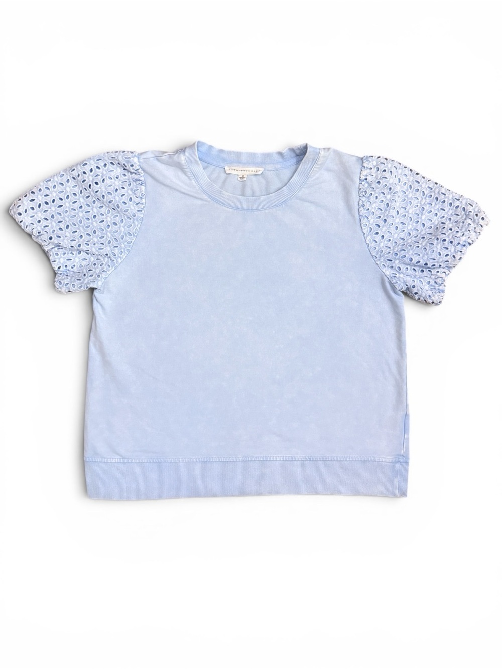 Jane + Delancey Baby Blue Eyelet Puff Sleeve Sweatshirt Top Medium